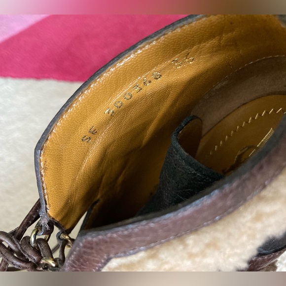 Yves Saint Laurent YSL Black Brown Shearling Trim Tribute Heel Bootie Ankle 36 - Picture 6 of 9